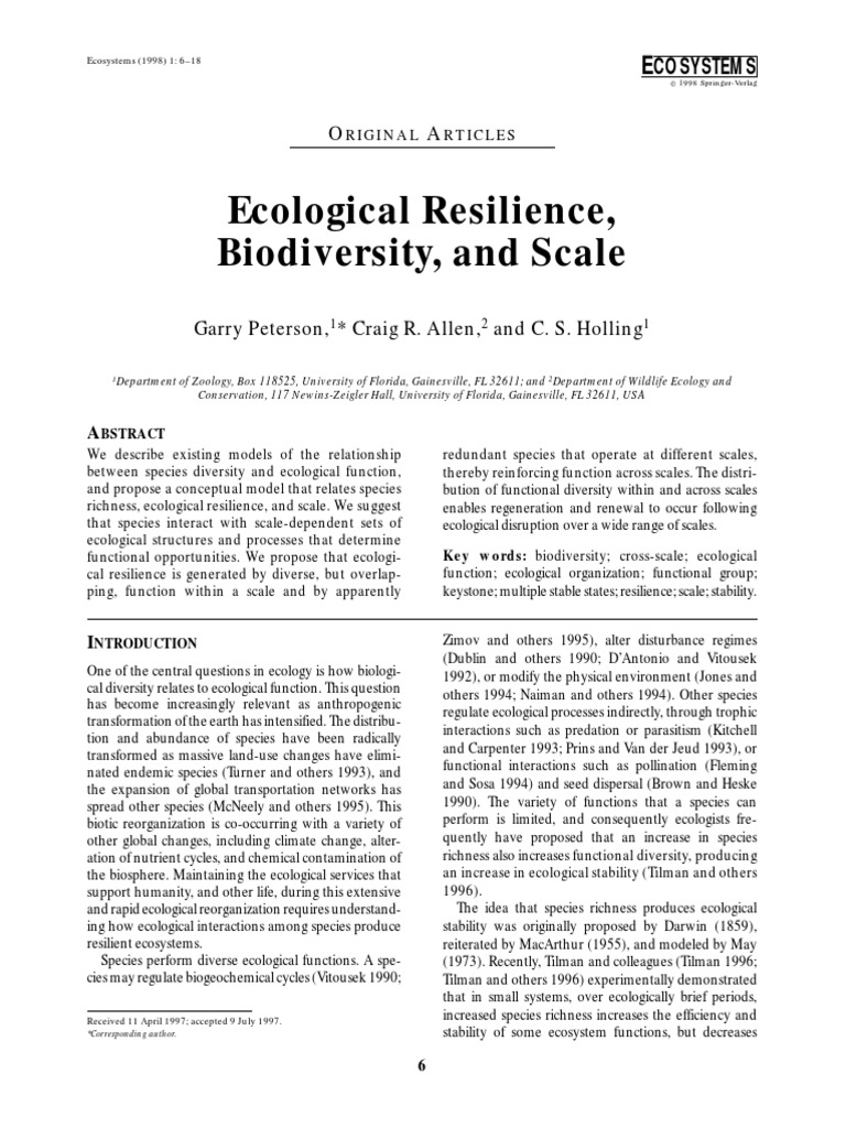 Ecological Resilience, Biodiversity, and Scale | PDF | Ecology ...