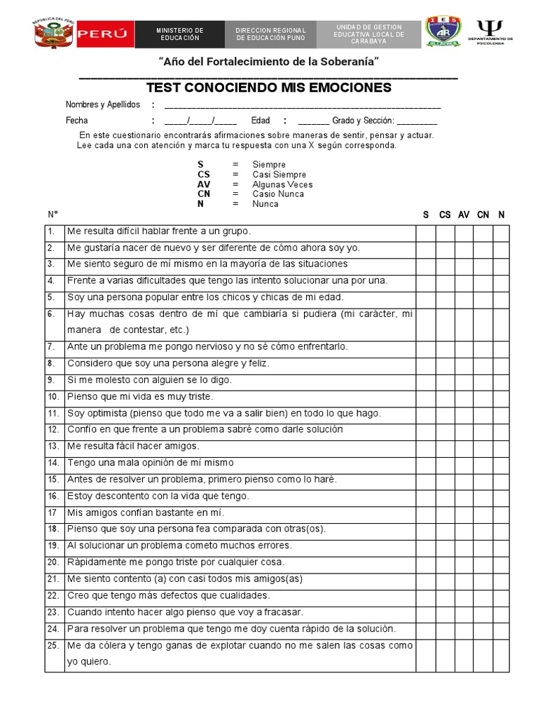 Test de emociones para niños | PDF | Relaciones personales, crianza y ...