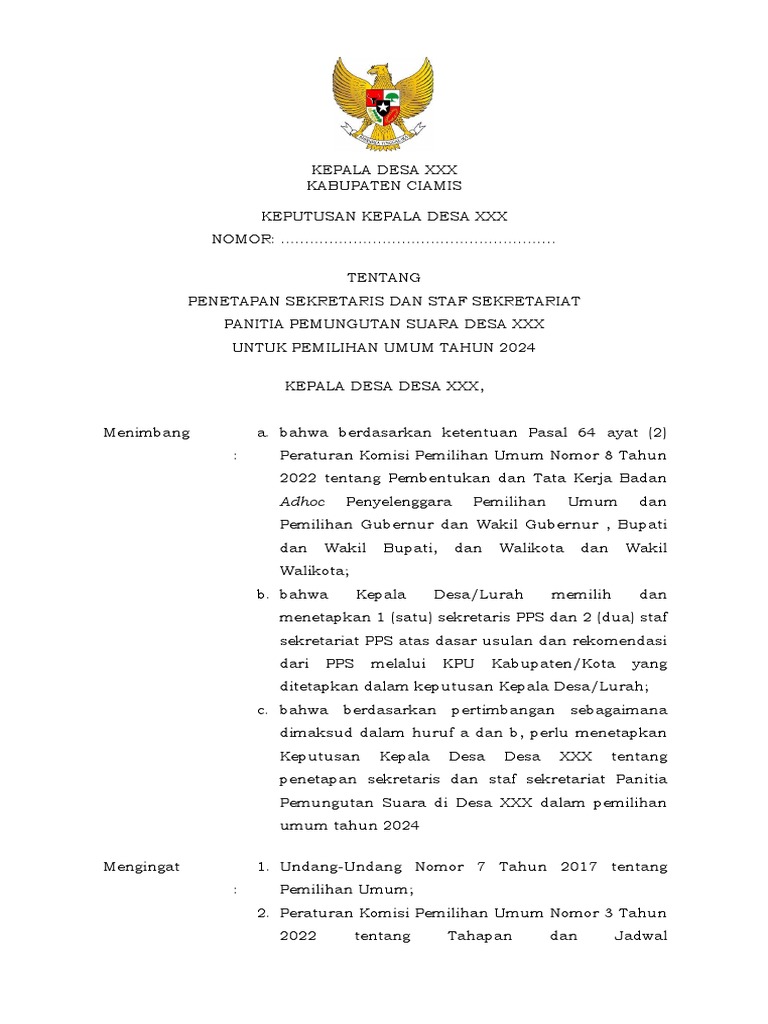 Contoh Sk Kepala Desa Pembentukan Sekretariat Pps Pdf