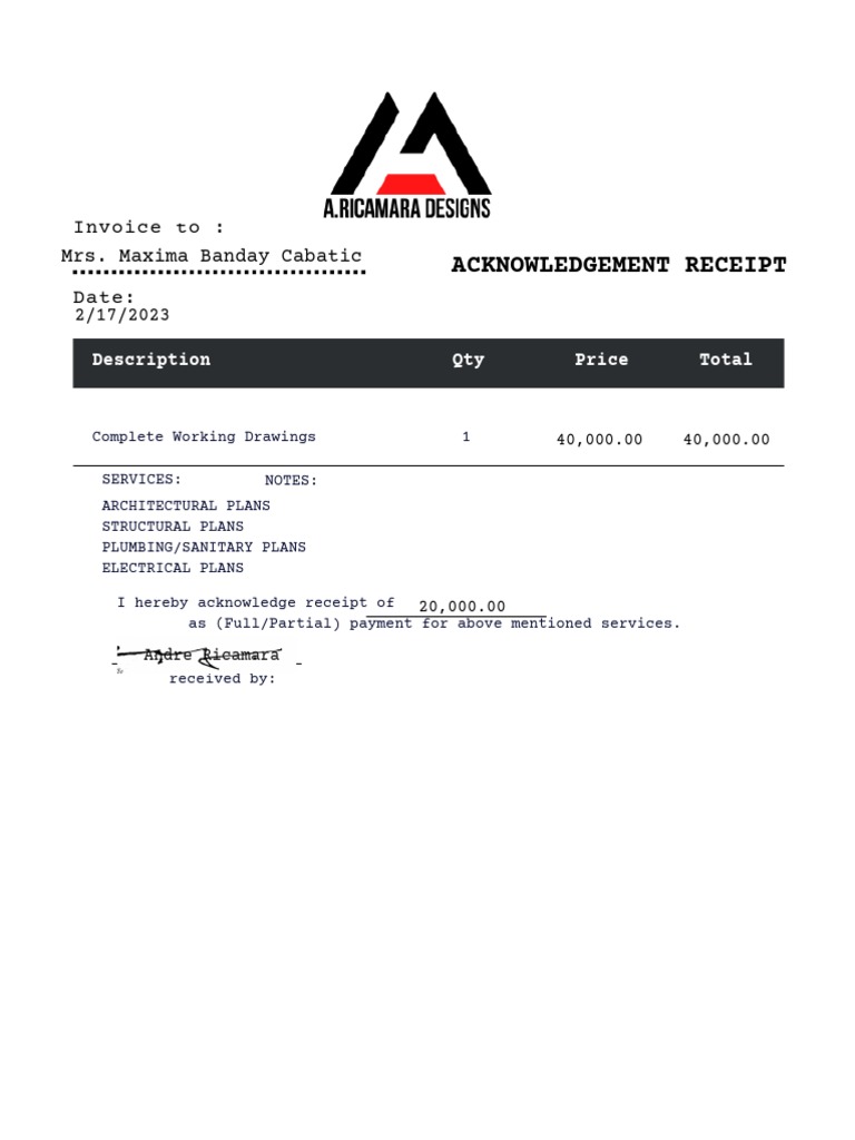Acknowledgement Receipt for Services | PDF | Finance & Money Management ...