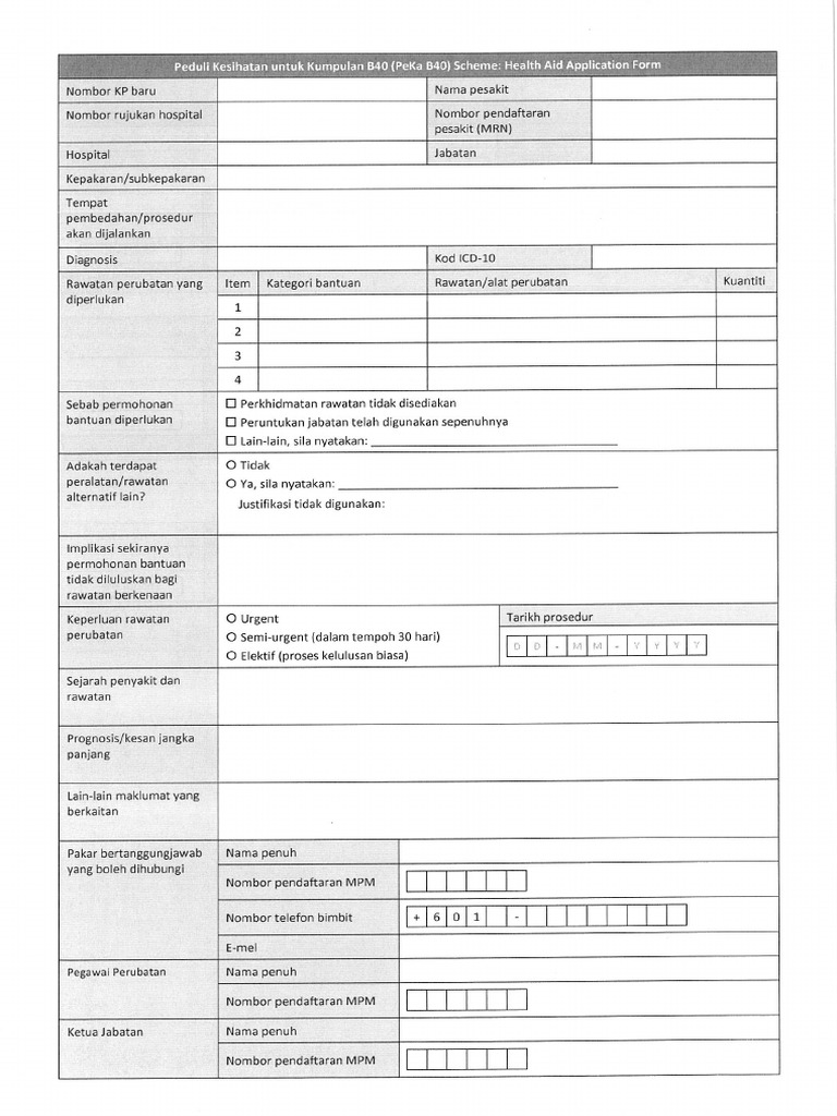 Borang Peka B40 Health Aid Application Form PDF