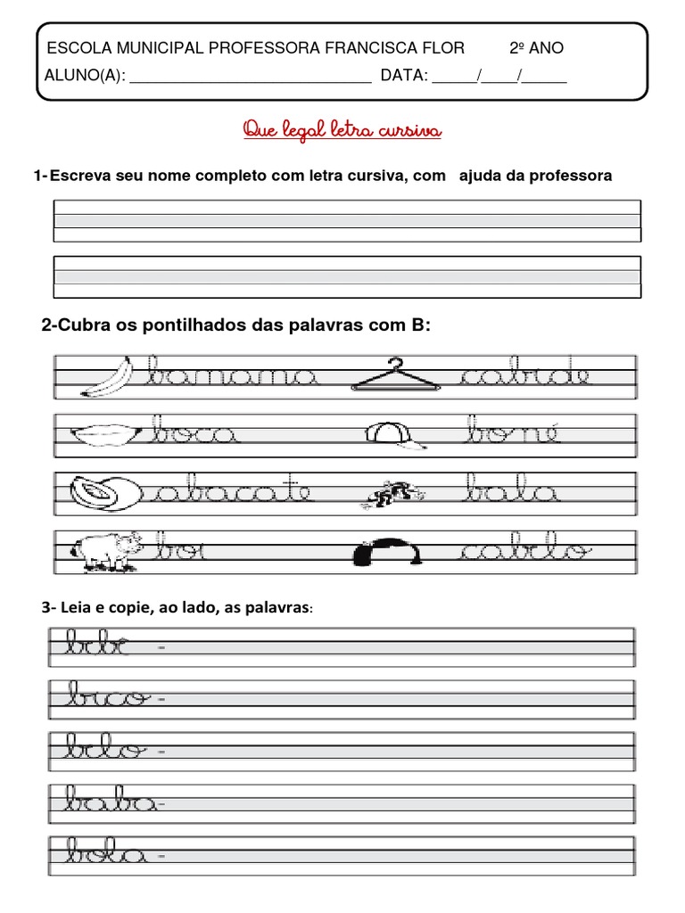 Atividades de Letra Cursiva - 2º Ano | PDF
