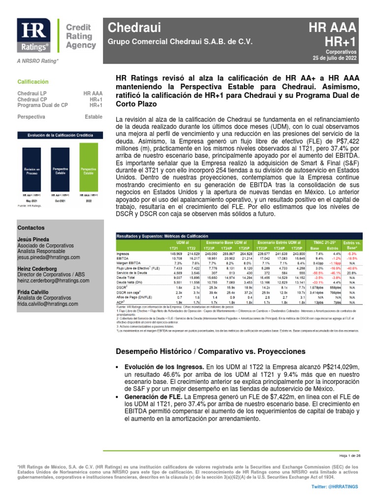 Reporte Chedraui NRSRO 2022 | PDF | Comercio | Negocios económicos