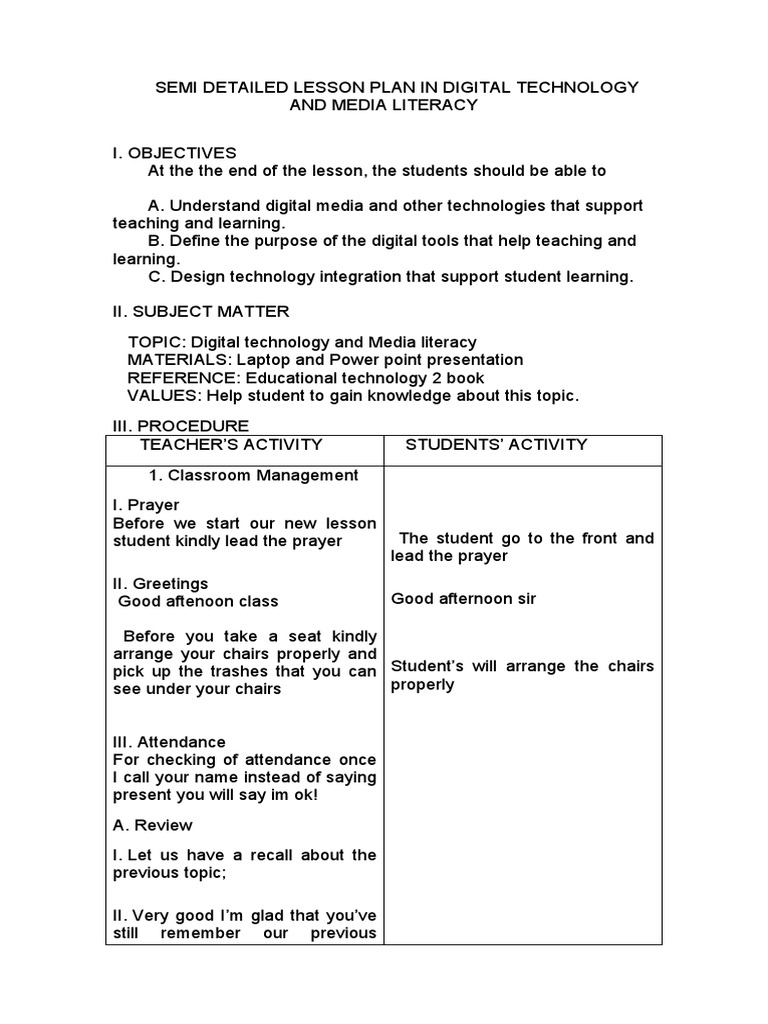 Digital Technology Lesson Plan | PDF | Multimedia | Media (Communication)