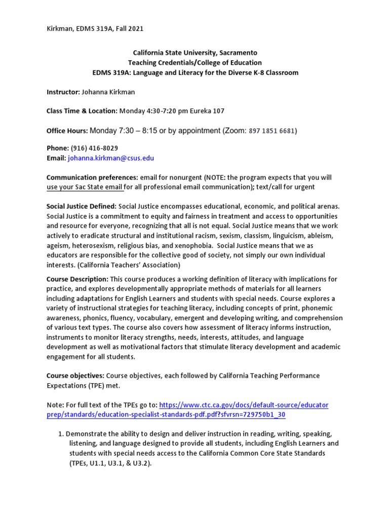 EDMS 319A: Literacy for Diverse Classrooms | PDF | Phonics | Literacy