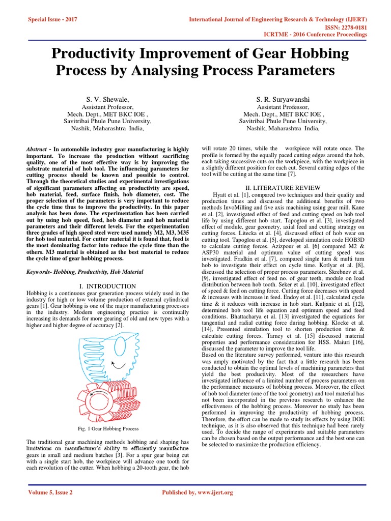 Productivity Improvement of Gear Hobbing Process by Analysing Process