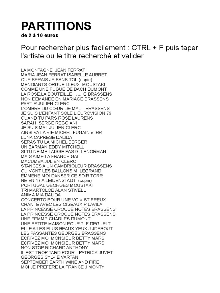 Partitions de Chansons Françaises | PDF | Peuple français | Musiciens