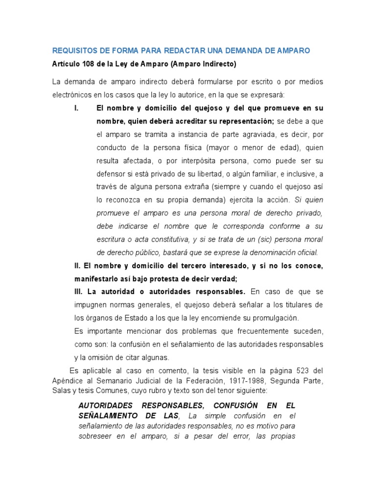 Requisitos de Forma para Redactar Una Demanda de Amparo | PDF | Caso de ...