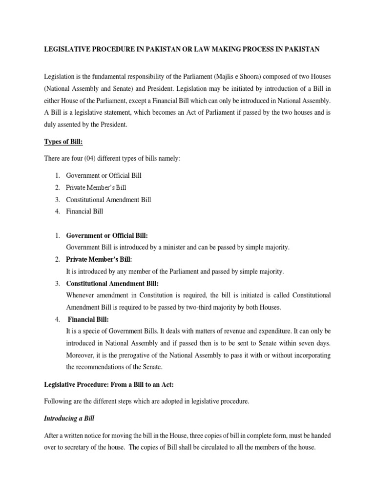 Pakistan's Legislative Process Explained | PDF | Bill (Law ...
