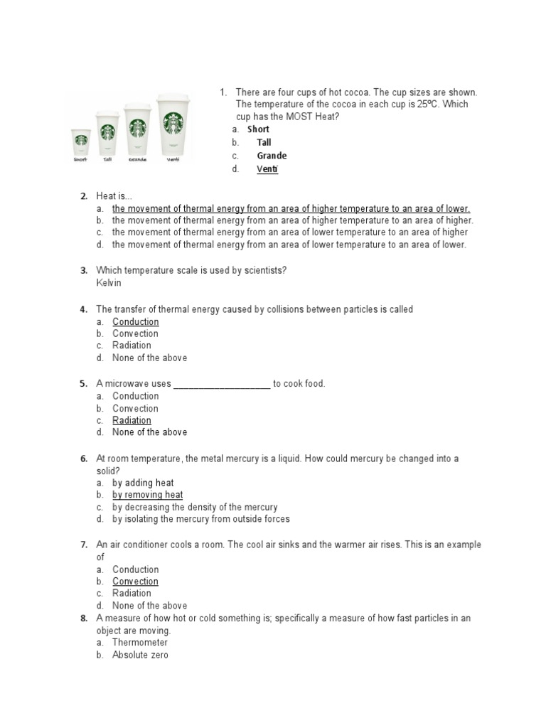 Temperature Scales and Heat Transfer Quiz PDF Temperature Celsius