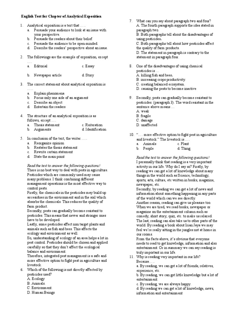 Analytical Exposition English Test | PDF | Pesticide | Agriculture