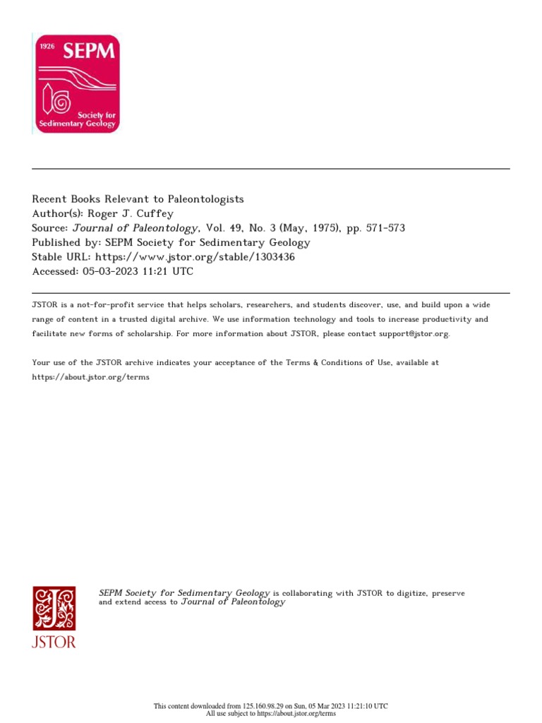 SEPM Society For Sedimentary Geology Journal of Paleontology PDF