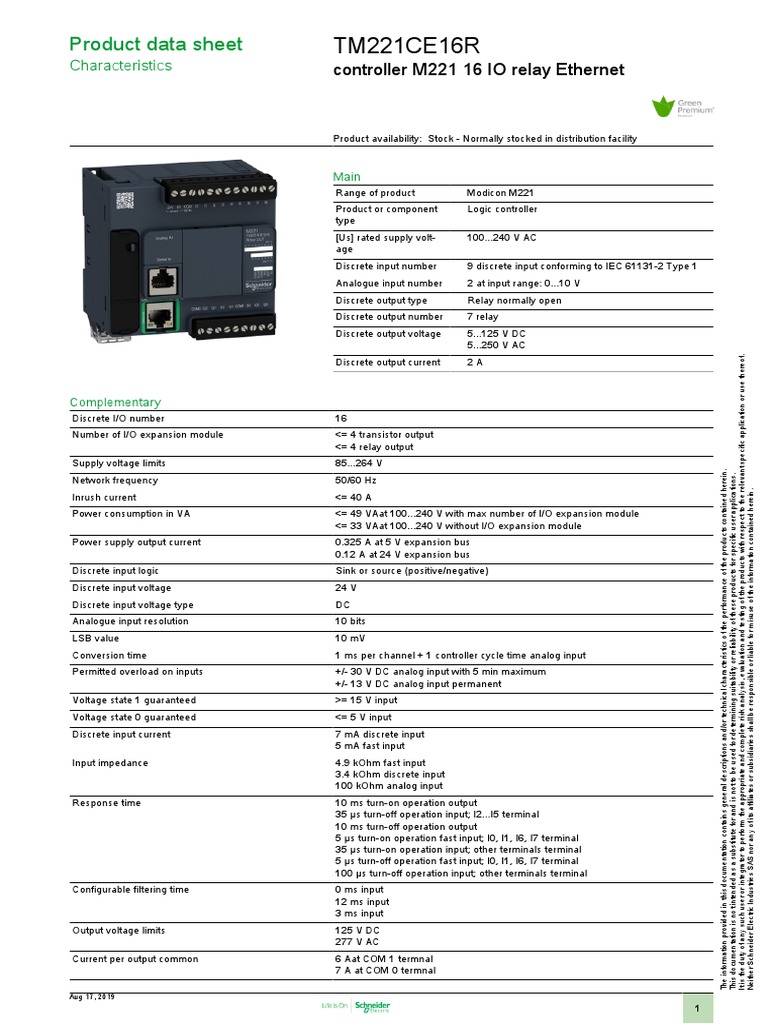 Modicon M221 Logic Controller Specs | PDF
