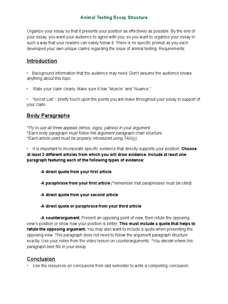 Effective Animal Testing Essay Guide | PDF | Essays | Paragraph