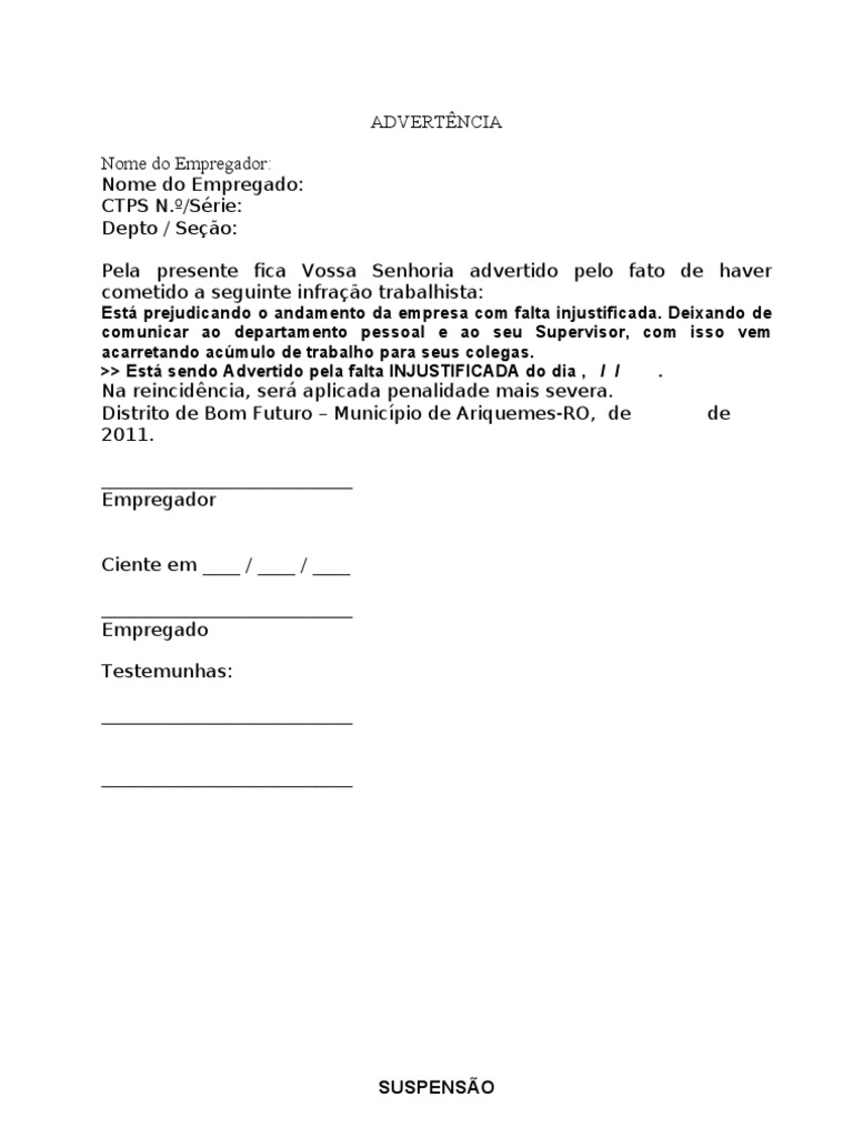 Advertencia Por Falta Injustificada