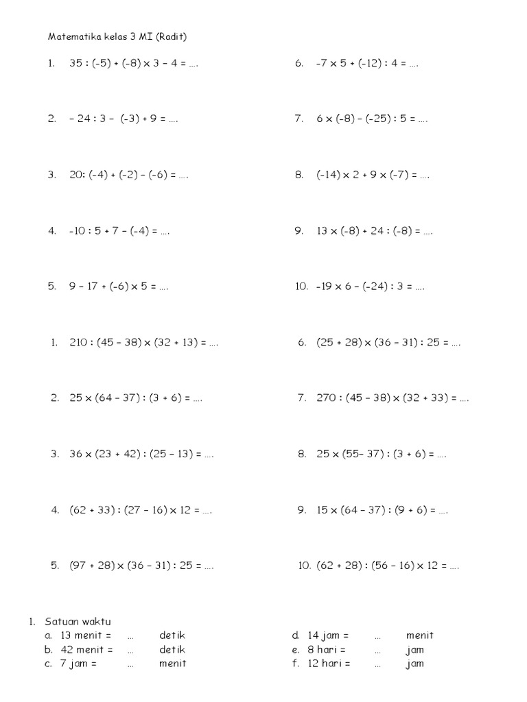 Worksheet Matematika Kelas 3 SD | PDF | Metode & Bahan Ajar | Griya & Taman