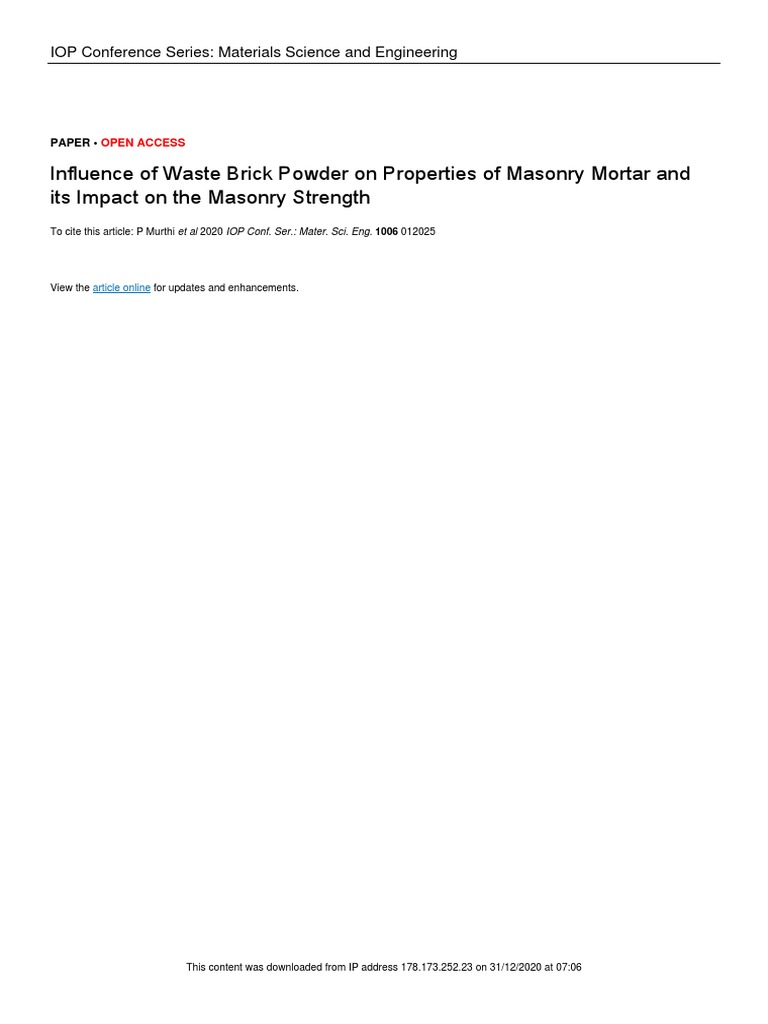 Influence of Waste Brick Powder On Properties of M | PDF | Concrete ...