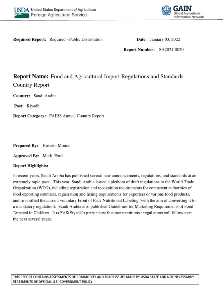 Food Import Regulations Saudi Arabia 0301 PDF Nutrition Facts Label