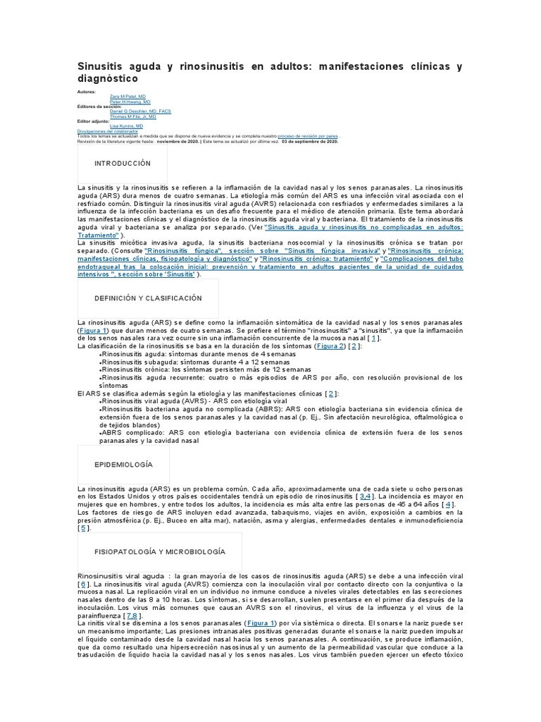 Sinusitis Aguda y Rinosinusitis en Adultos, Clínica, Diagnóstico y ...
