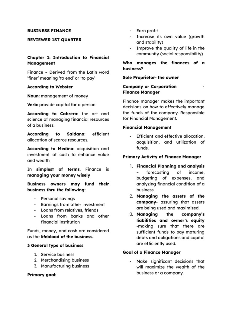Business Finance Reviewer | PDF | Loans | Finance & Money Management