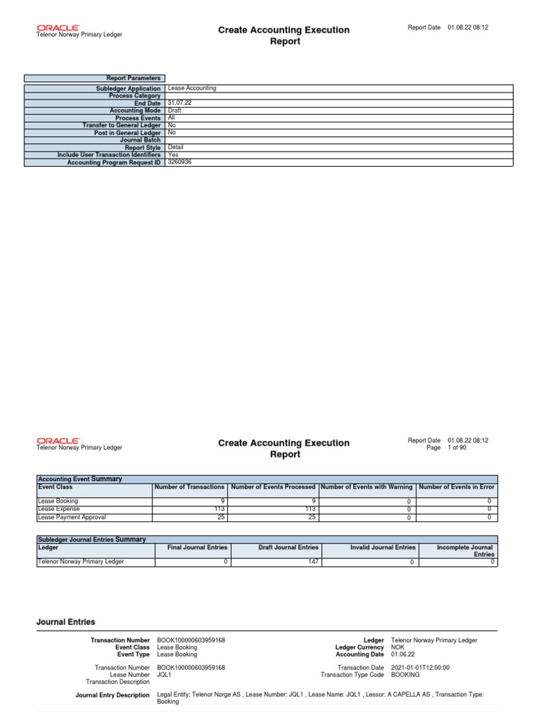 Lease Accounting Execution Report | PDF | Debits And Credits | Expense