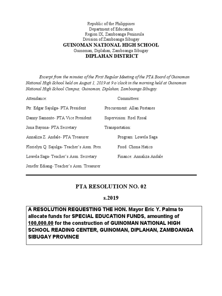 Resolution for reading center pdf