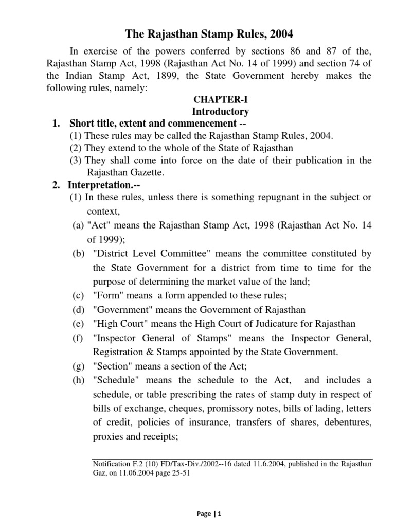 Rajasthan Stamp Rules 2004 PDF Postage Stamp Renting