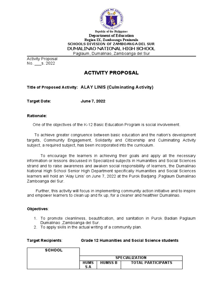 Alay Linis Activity Proposal | PDF | Learning | Cognition