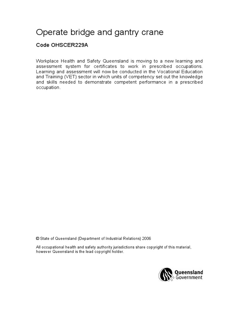 Bridge and Gantry Crane Unit of Competency PDF Crane (Machine