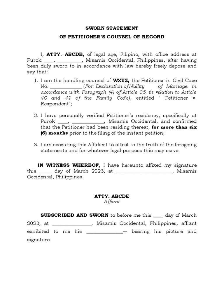 Sworn Statement of Counsel On Record PDF