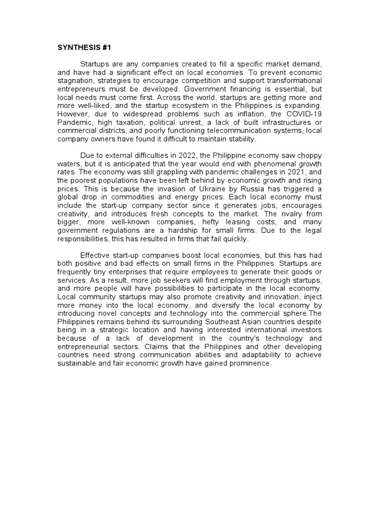 Synthesis PDF Entrepreneurship Startup Company