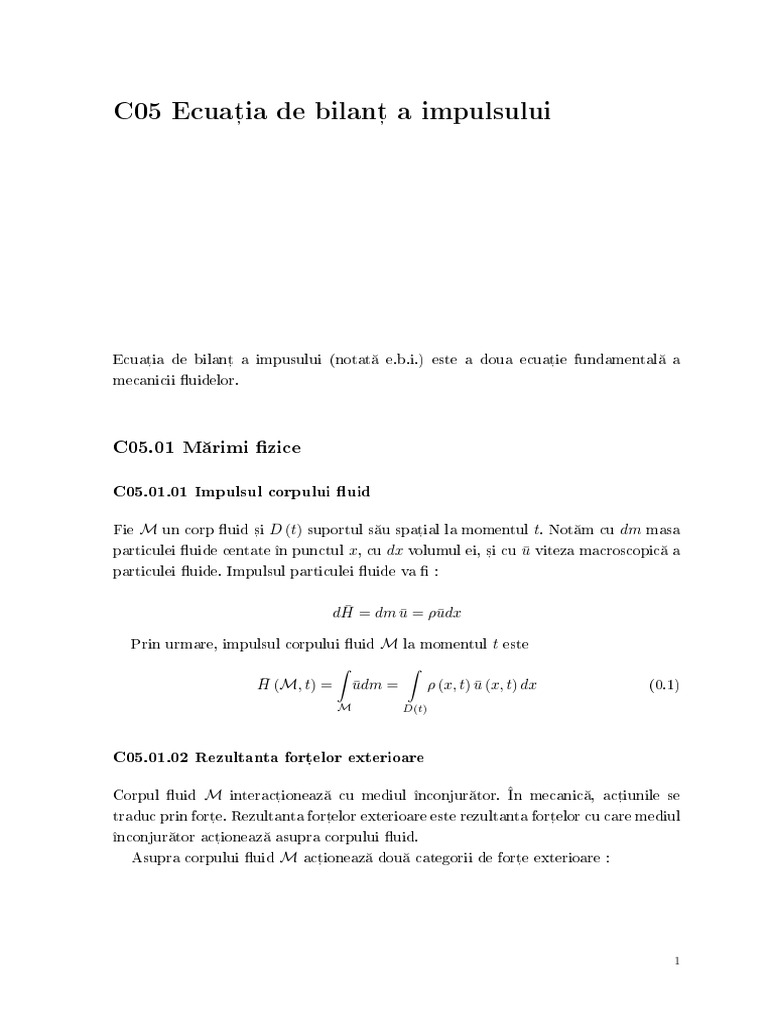 C05 Ecuat Ia de Bilant A Impulsului: C05.01 M Rimi Zice | PDF
