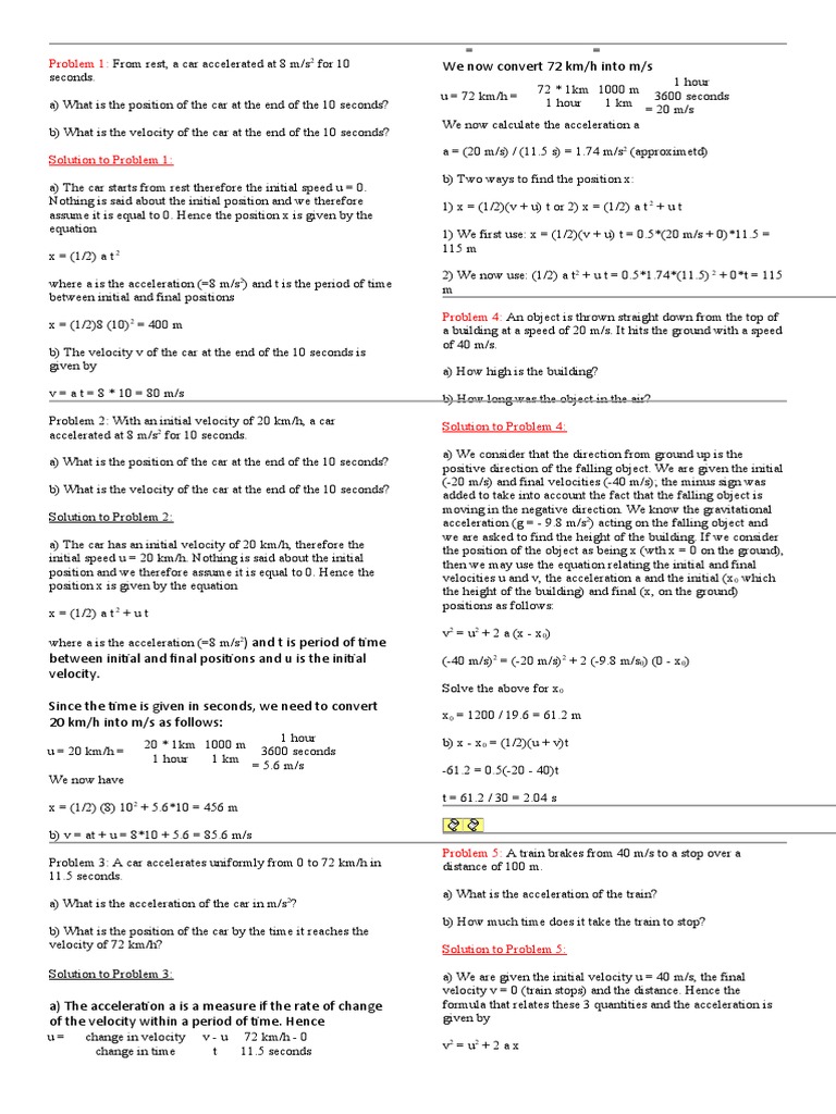 Acceleration Problems PDF Acceleration Speed