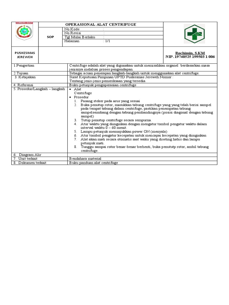 Sop Centrifuge PDF