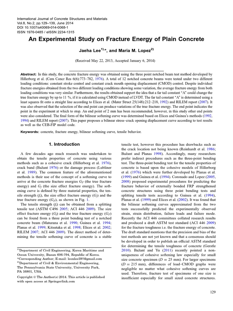An Experimental Study On Fracture Energy of Plain Concrete | PDF ...