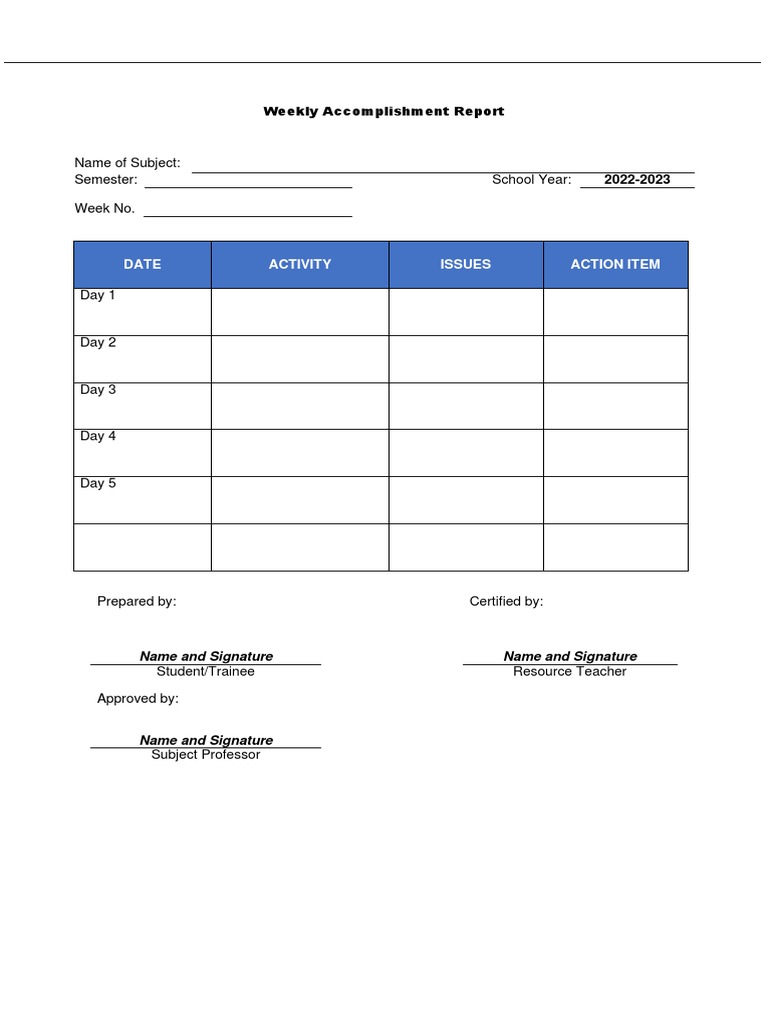 Weekly Student Report Template | PDF