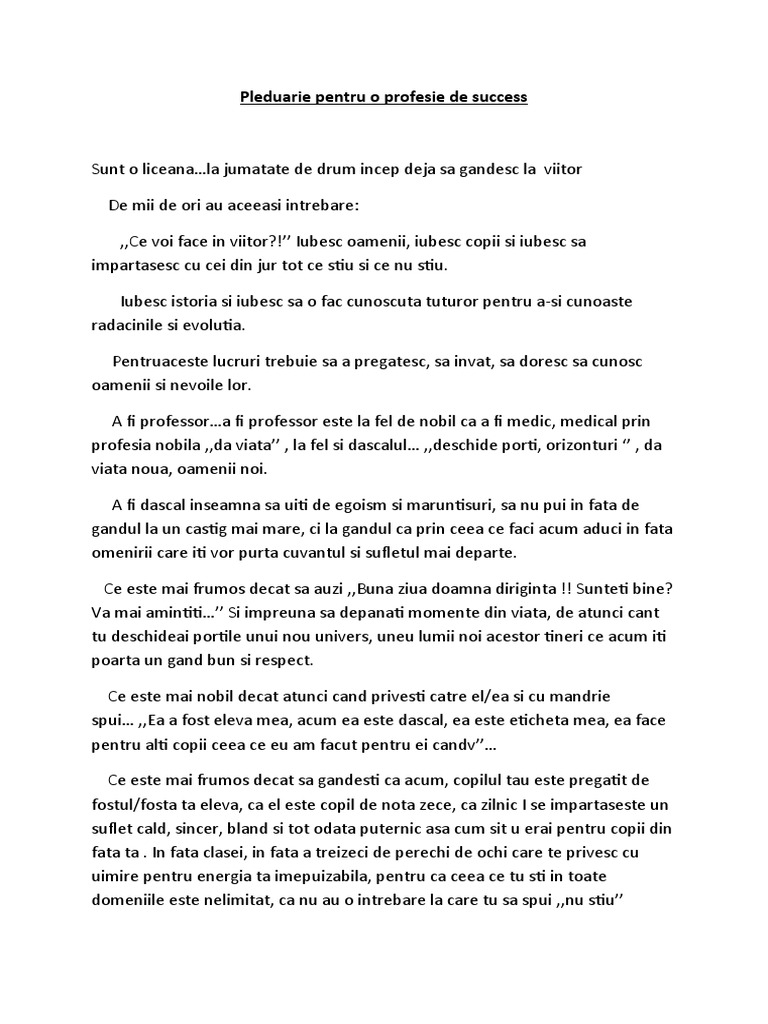 Pledoarie Pentru o Profesie de Succes | PDF
