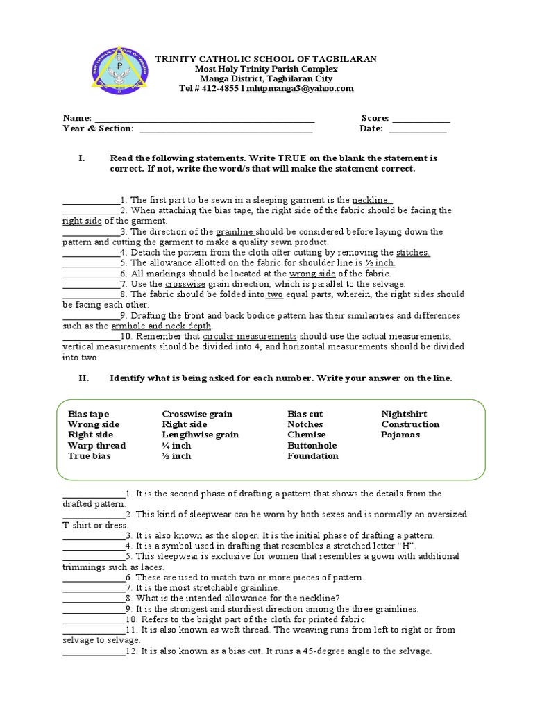Tle9 Quiz PDF Mortar (Masonry) Sewing