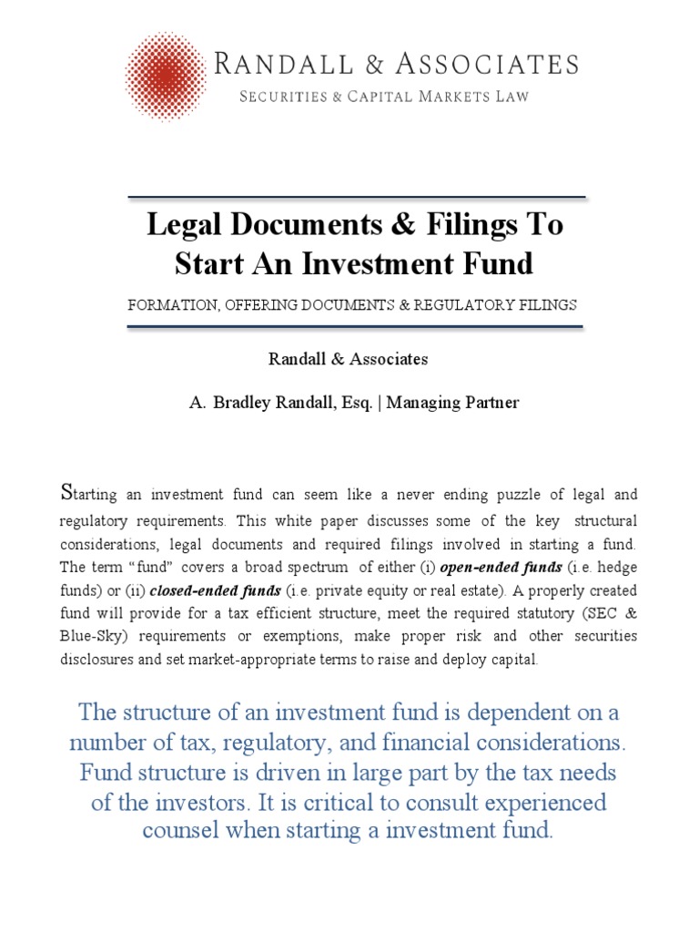 Legal Documents To Start A Fund PDF Investment Fund Limited
