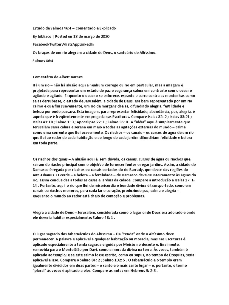 Estudo De Salmos 46 4 Comentado E Explicado Pdf Deus Rio