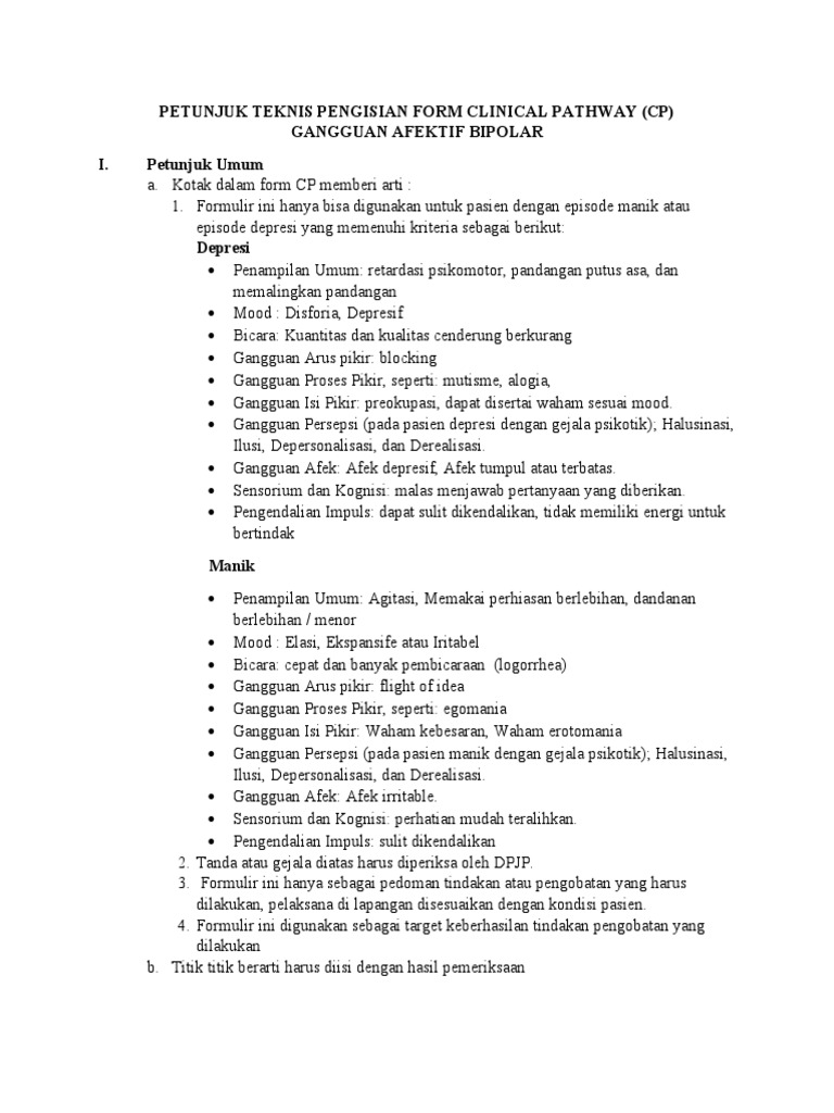 Petunjuk Teknis Pengisian Form Clinical Pathway Gangguan Afektif ...