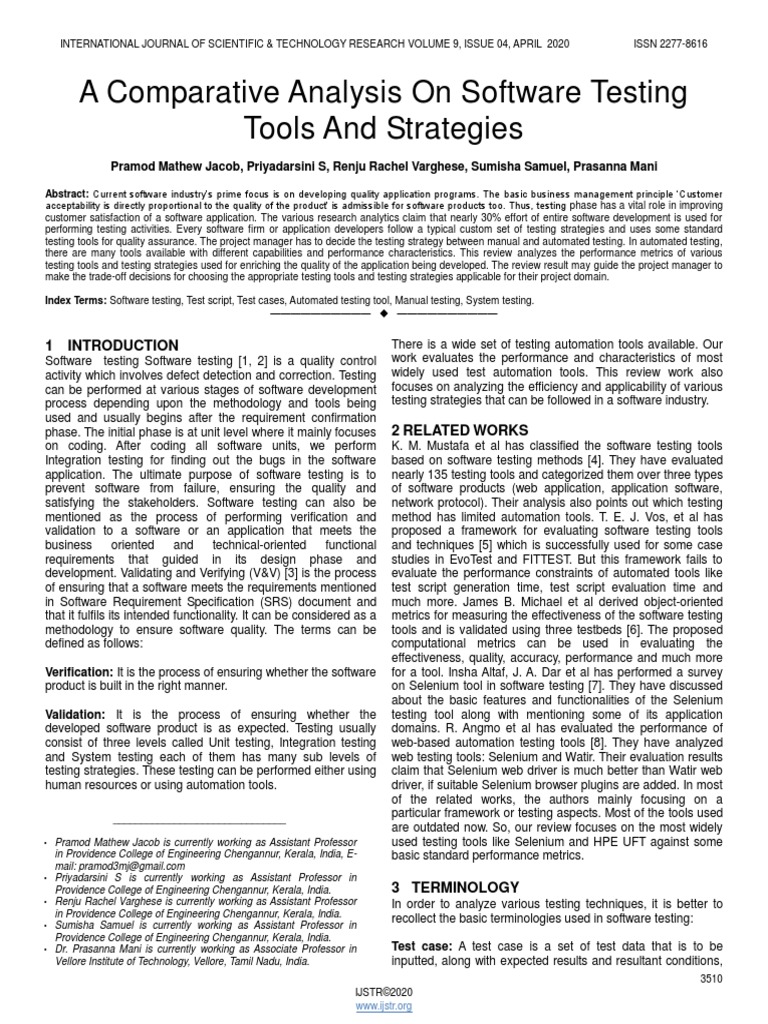 A Comparative Analysis On Software Testing Tools and Strategies | PDF ...