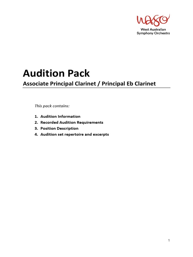 Audition Pack PDF Orchestras Audition