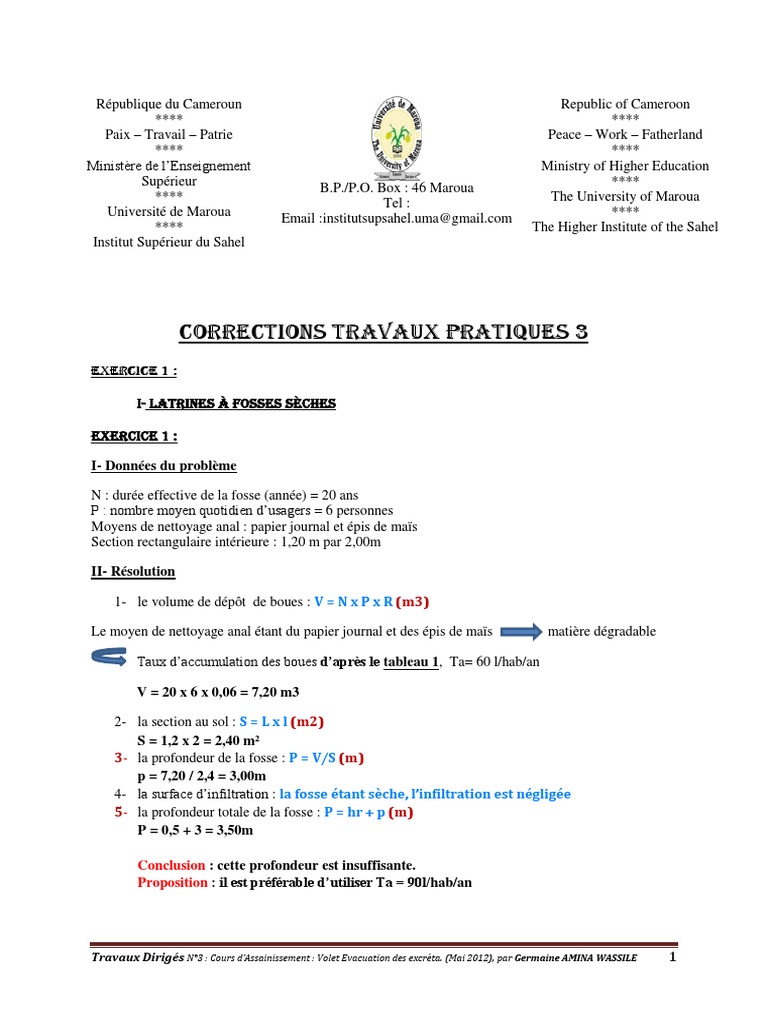 Corrections TD 3, PDF, Fosse septique