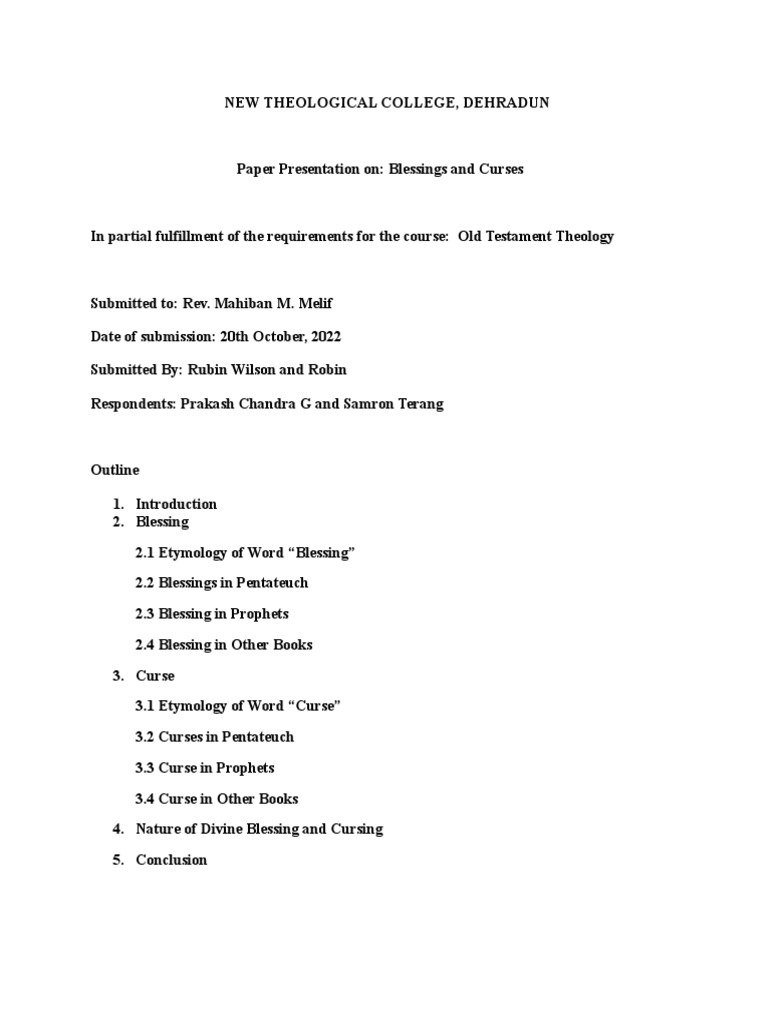 Blessings and Curses Ot Theology PDF Book Of Genesis Genesis