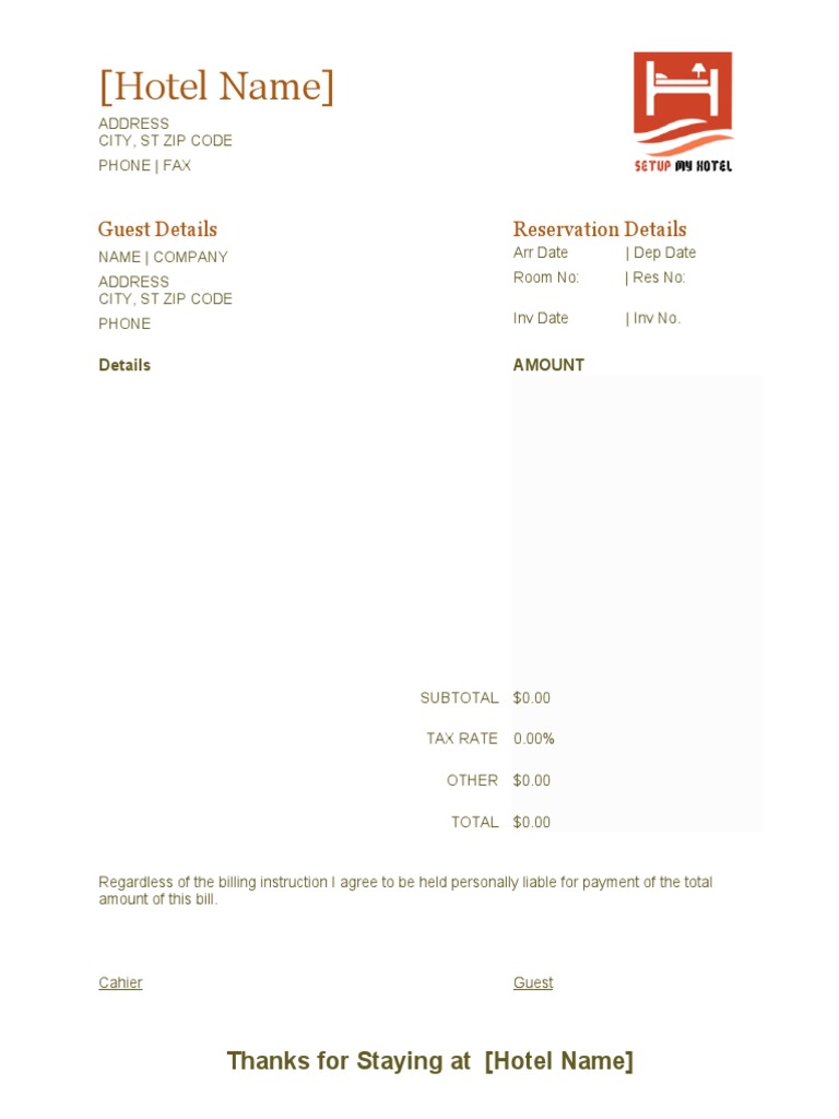 Hotel Invoice Template Example | PDF