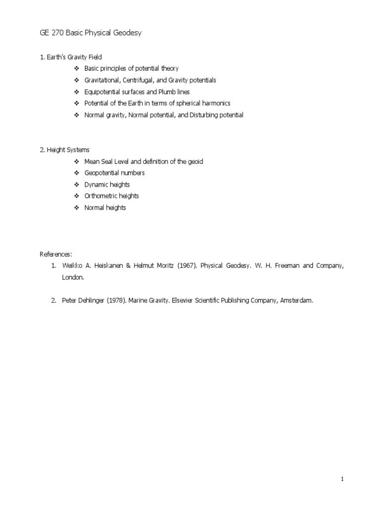 GE 281 - Basic Physical Geodesy | PDF | Sea Level | Potential Energy