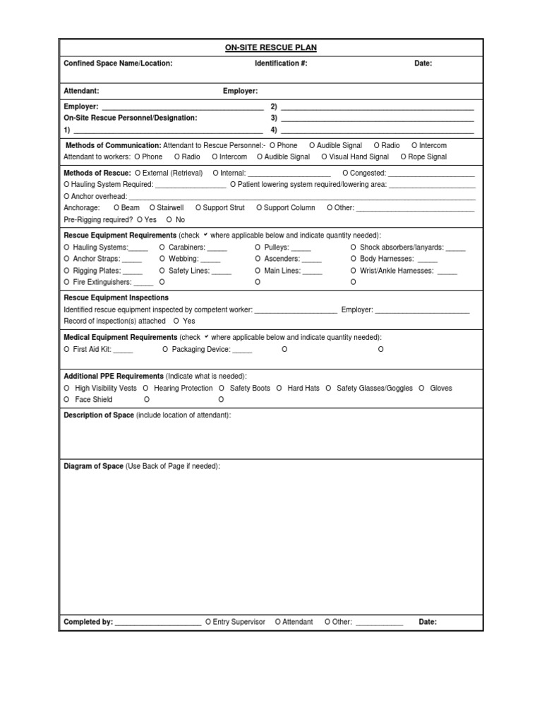 Confined Space Rescue Plan Template | PDF | Prevention | Safety