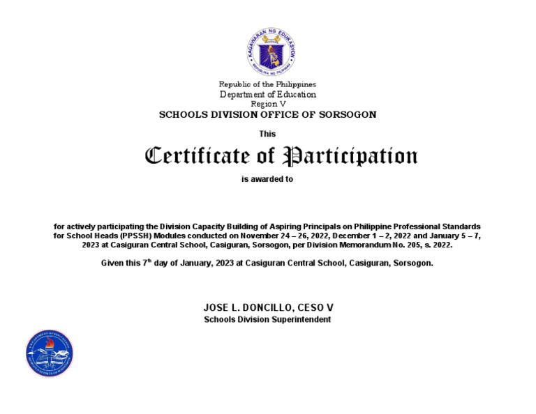 Certificate of Participation for Training | PDF