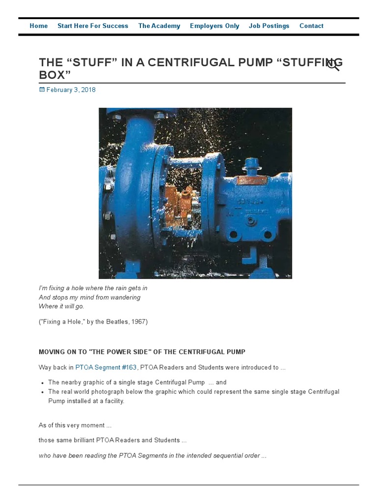 THE STUFF IN A CENTRIFUGAL PUMP STUFFING BOX The Process Technology and Operator Academy